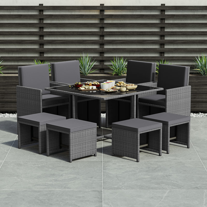 Parkson 8-Seater Dining Set with Cushions, UKFR Certified, Grey