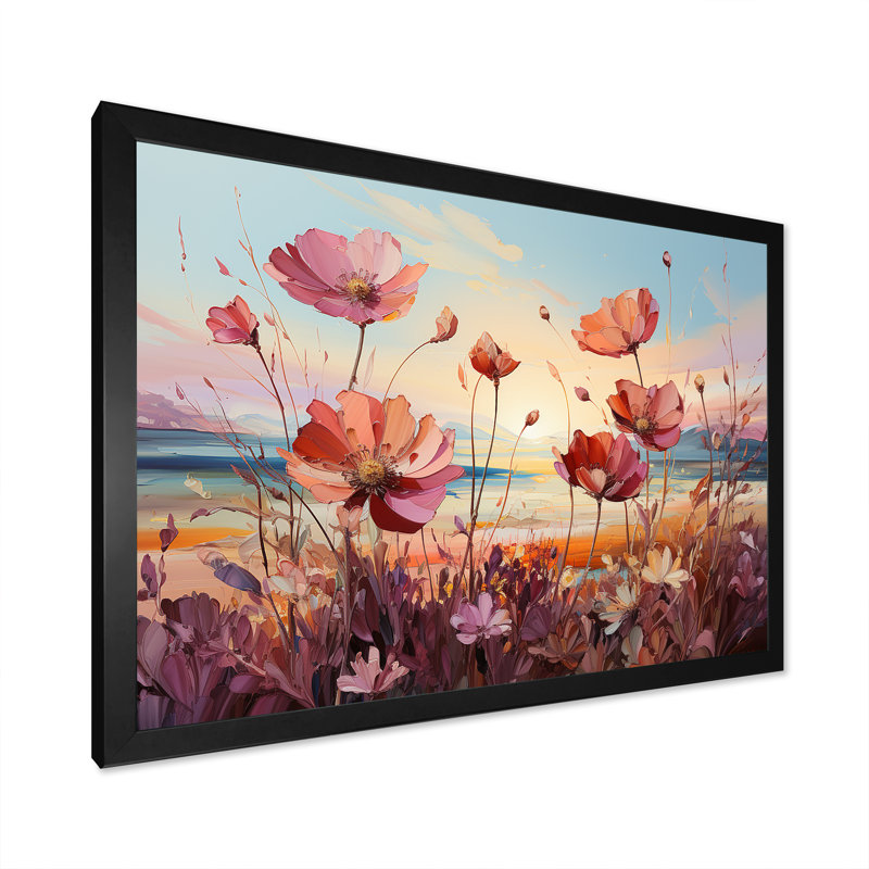 «Wildflowers Beach Sunset», reproduction sur toile, H 30 po x l 40 po x P 1,5 po, Cadre simple noir