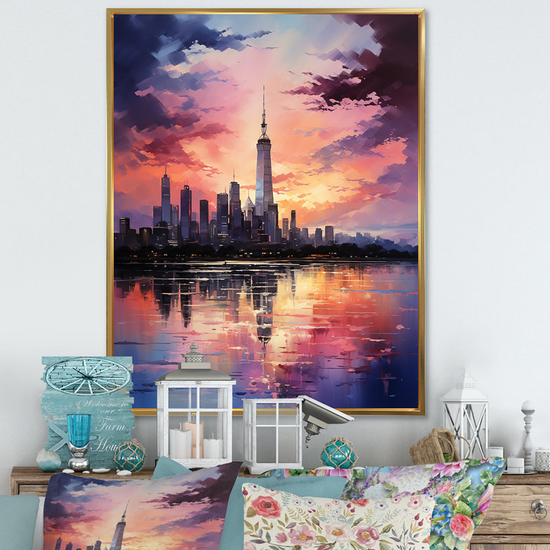 Mystical Skyline Hues I, Cadre flottant doré, H 32 po x l 24 po x P 1 po
