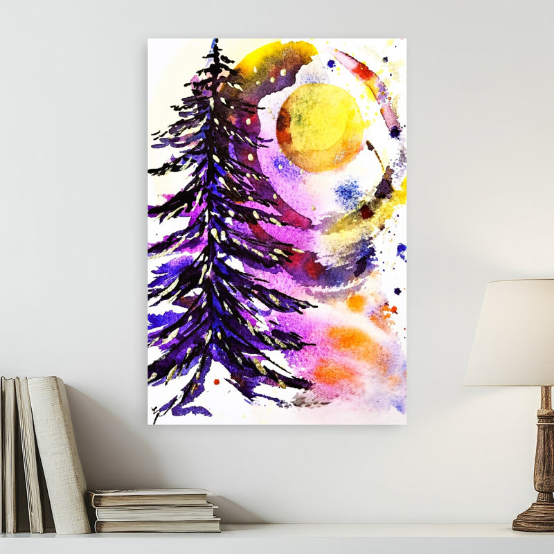 Cosmic Christmas Tree Abstract Colorful Vibrant Christmas Tree Landscape Nature Wall Art Print 1 Piece Wrapped Canvas Wall Art
