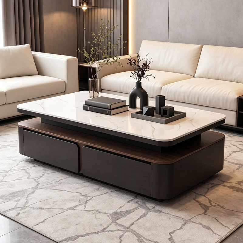 Table basse en ardoise Modern Simplicity Leisure, H 16,92 po x l 55,11 po x P 27,55 po, Gris clair / noir