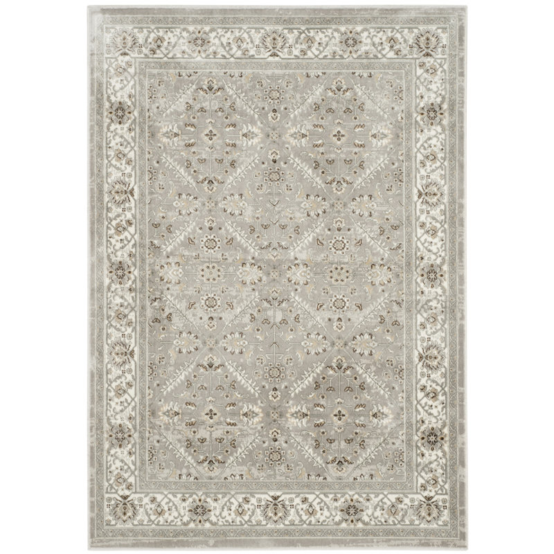 Tapis oriental en viscose en argent / ivoire Ensembles, Rectangle 5 pi 3 po x 7 pi 3 po