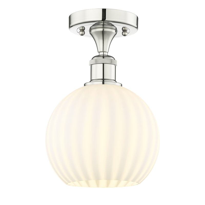 Edison - Adriao - Plafonnier semi-encastré 1 lumière - Abat-jour Adriao, Nickel poli, H 10,13 po x l 8 po x P 8 po