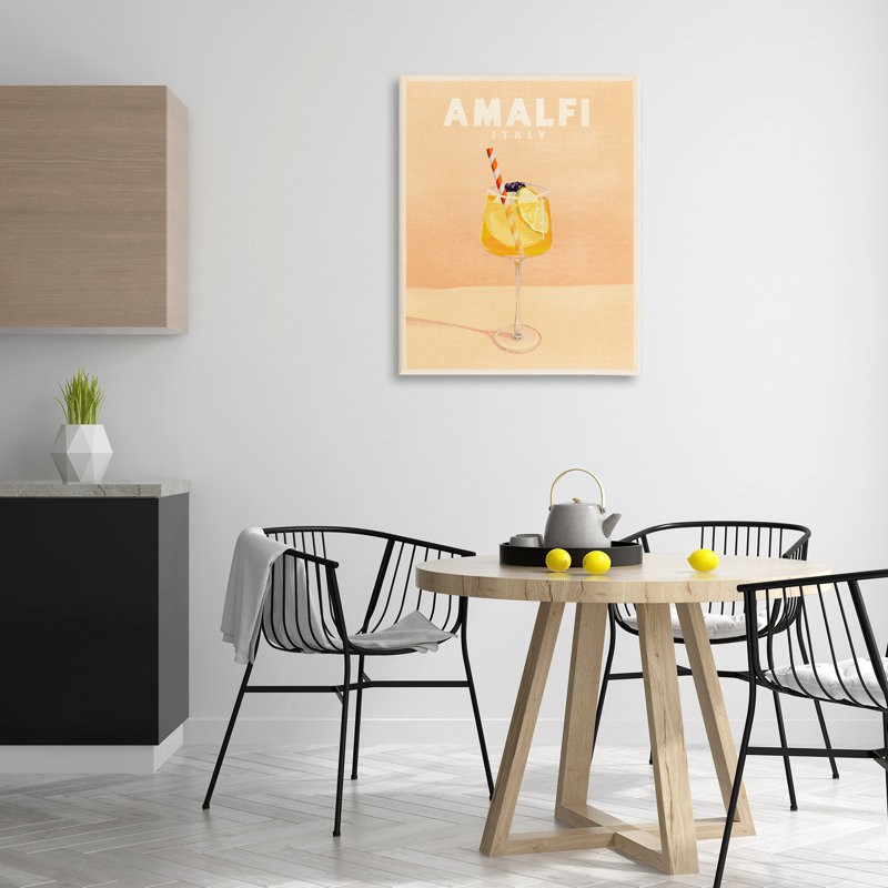 Art mural Amalfi, Italie avec cocktail, par The Whiskey Ginger, H 40 po x l 30 po