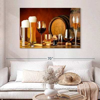 Vin et bière sur une impression sur toile