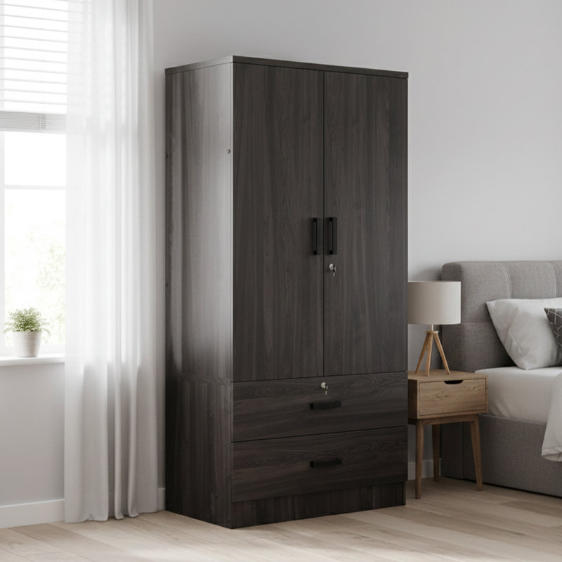 Scottie Armoire 2-Door Wardrobe with 2-Drawers New Design , Tobacco