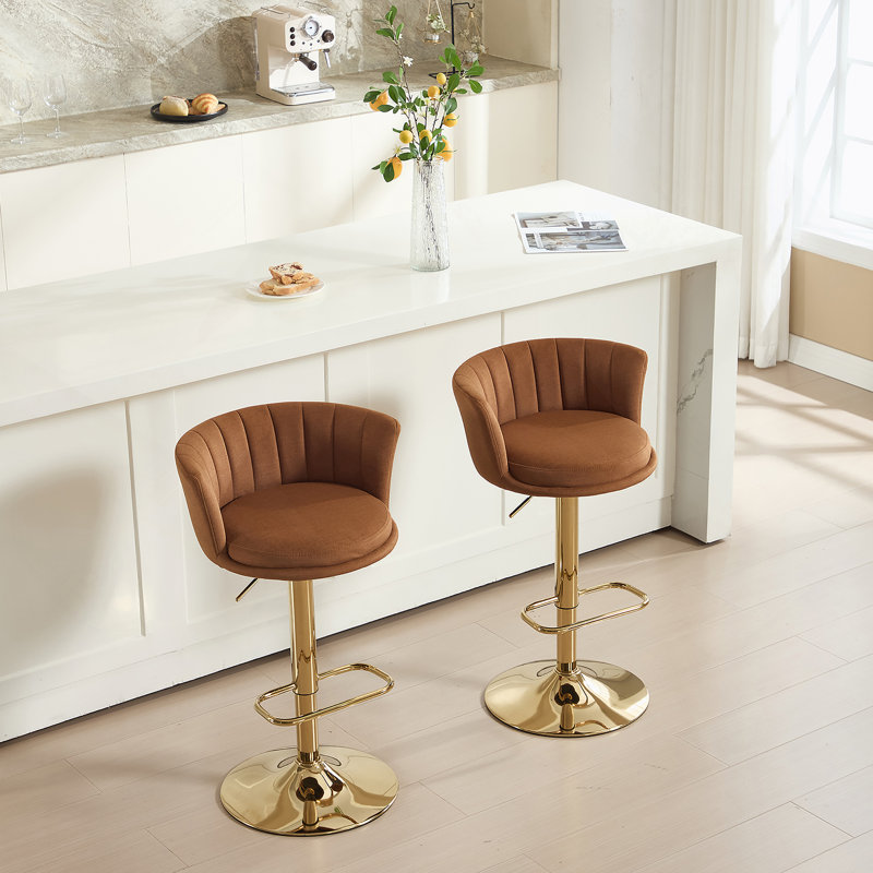 Tabouret de bar d'intérieur rembourré avec structure en métal, finition noyer et tissu beige, ensemble de 2