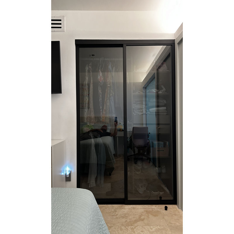 Garde-robe coulissant en verre fumé 2 panneaux Lite, 80 po x 80 po, Noir
