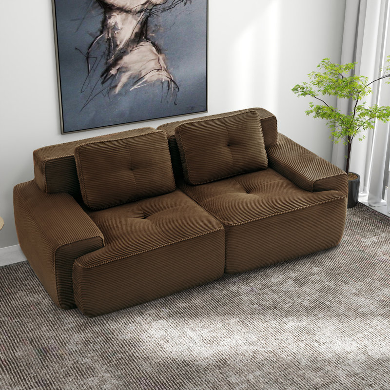 Canapé modulaire modulaire 2 places 82 po pour le salon, tissu velours côtelé 82 po, Brown