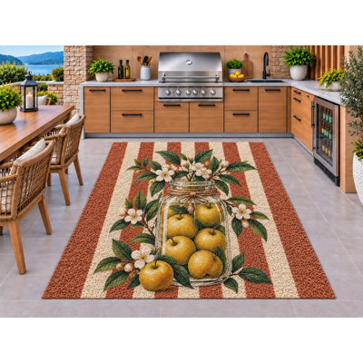 Tapis d'extérieur 5' x 7' avec pot en verre à motif de fleurs de pommier dorés, épais, solide et imperméable, en PVC bouclé, tapis de patio robuste, tapis intérieur/extérieur à séchage rapide pour cuisine, porche, terrasse, balcon et entrée.