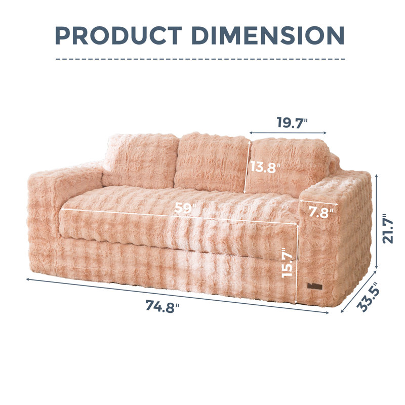 Boneless 74.8" Upholstered Sofa Couch, Pink