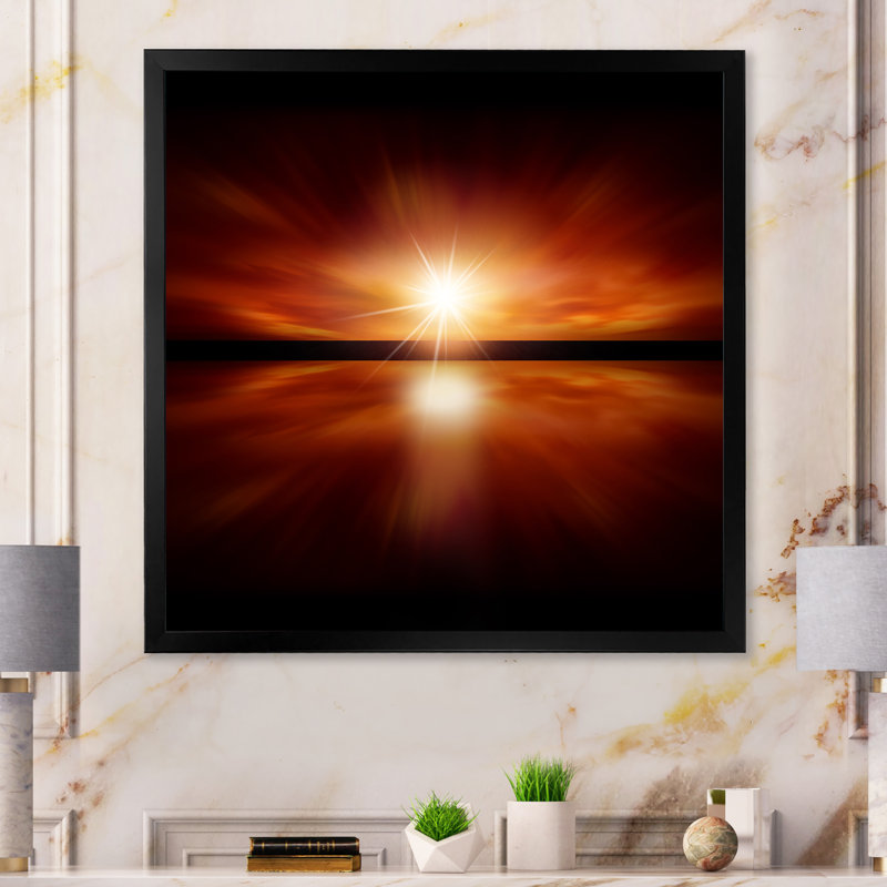 Mystic Red and Black Costal Sunrise - art nautique et côtier sur toile, H 16 po x l 16 po x P 1 po