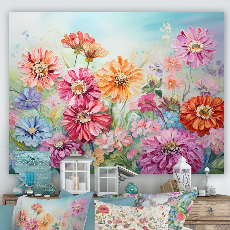 Zinnias Farmhouse Field Charm sur toile, H 30 po x l 40 po x P 1,5 po, Toile tendue