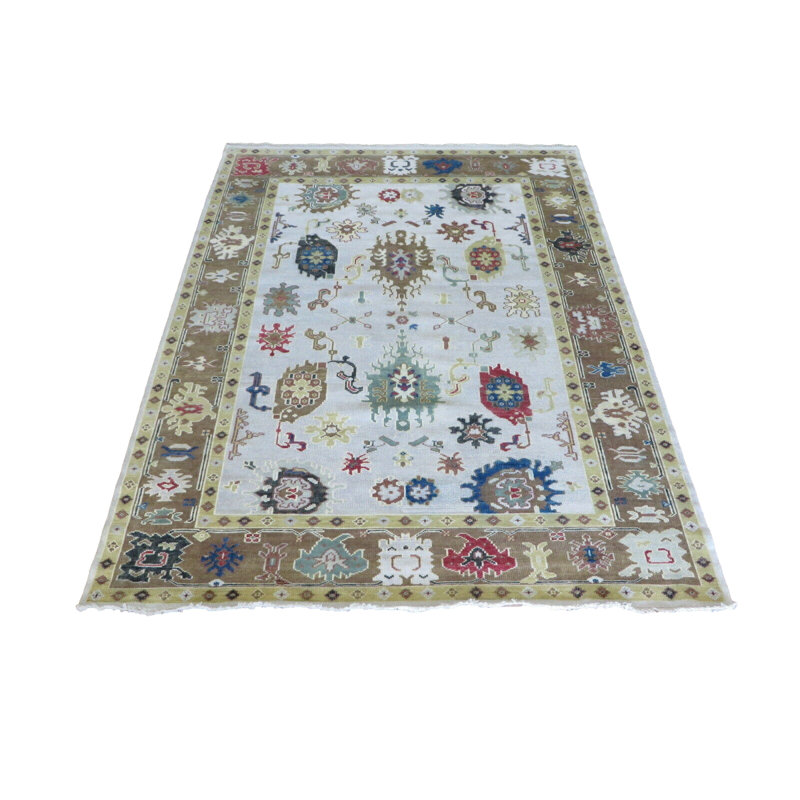 Tapis oriental noué à la main ivoire / doré / rouge Oushak