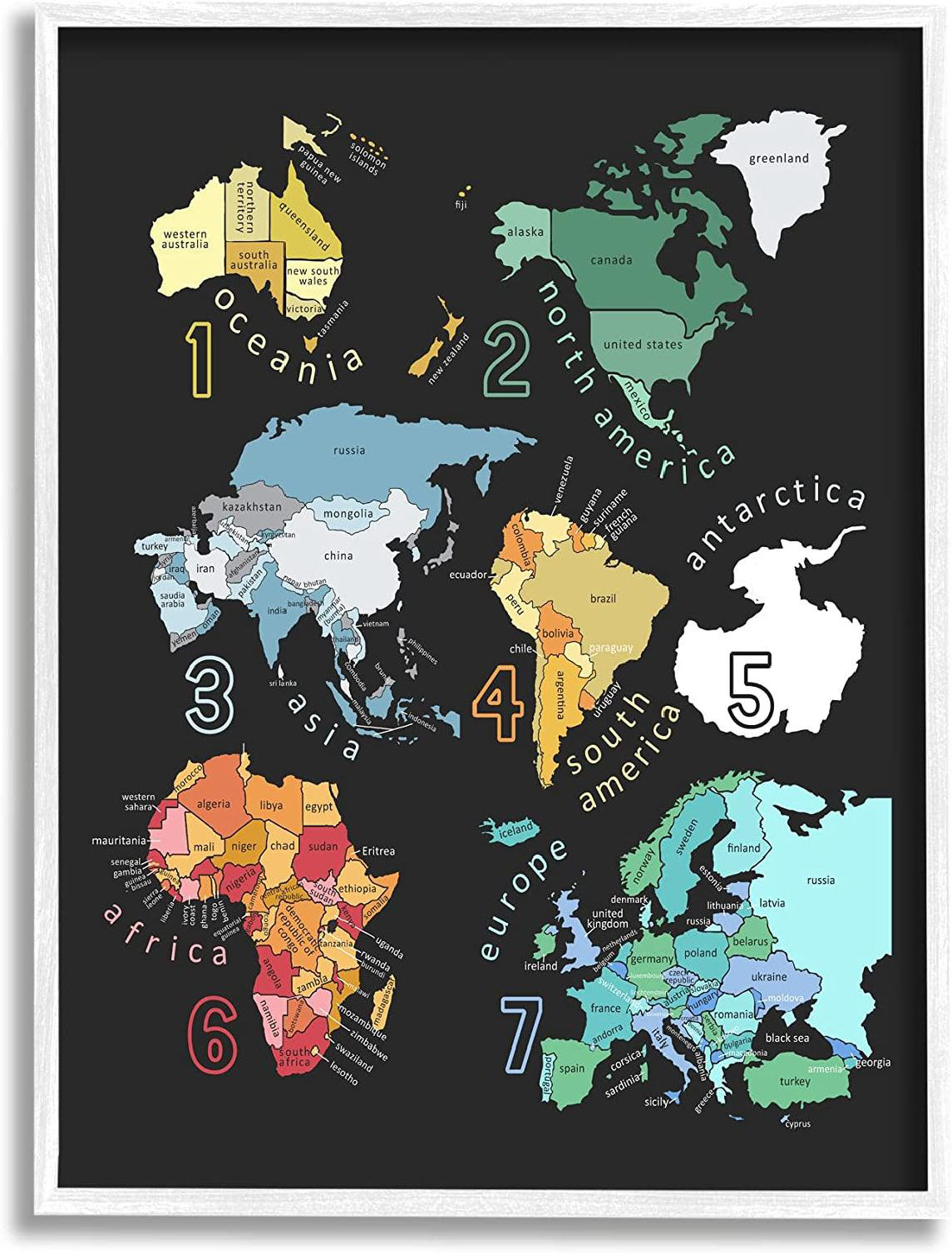 Trinx Seven Continents Informative Diagram Map Detailed Countries