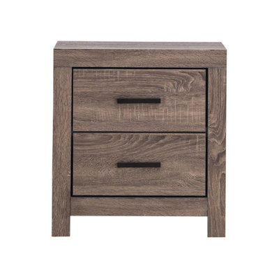 Stylish 2 Nightstand In Oak With Metal Handle Accents 2 Drawers Style Spacious Storage