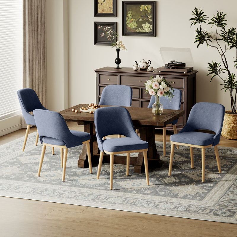 49cm H Fabric Upholstered Side Chair in Beige, Blue, 6