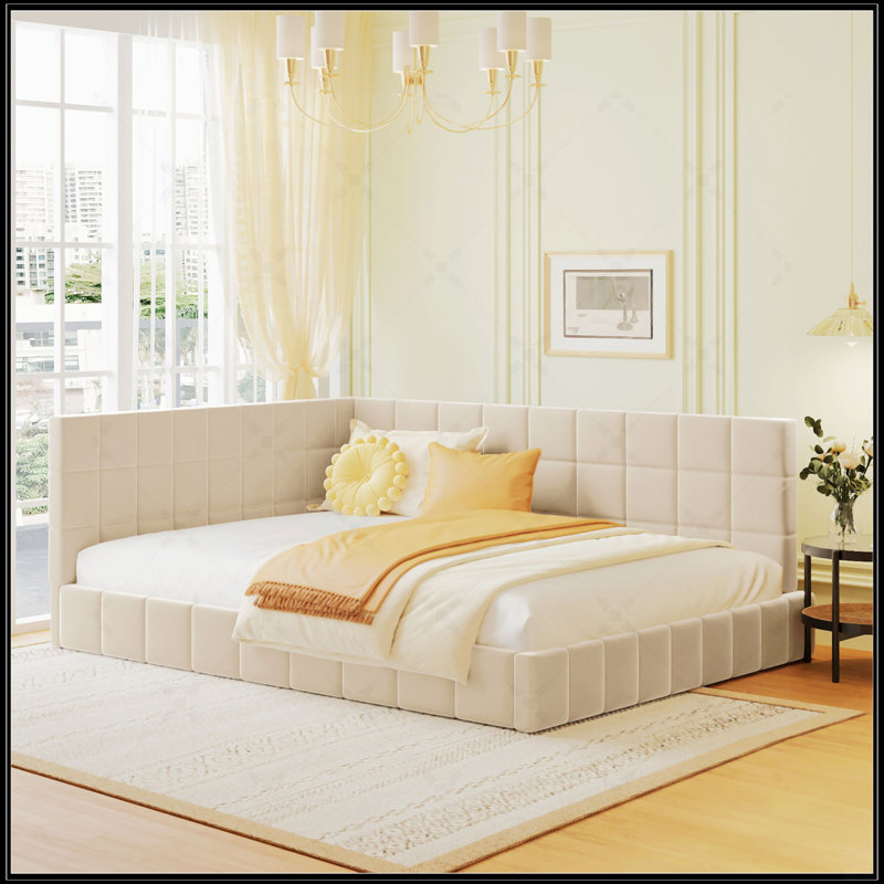 Full Size Upholstered Daybed/Sofa Bed Frame, Beige