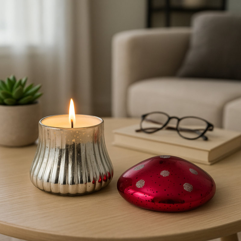 Sagebrook Home 6" 12 Oz Mushroom Candle, Pink