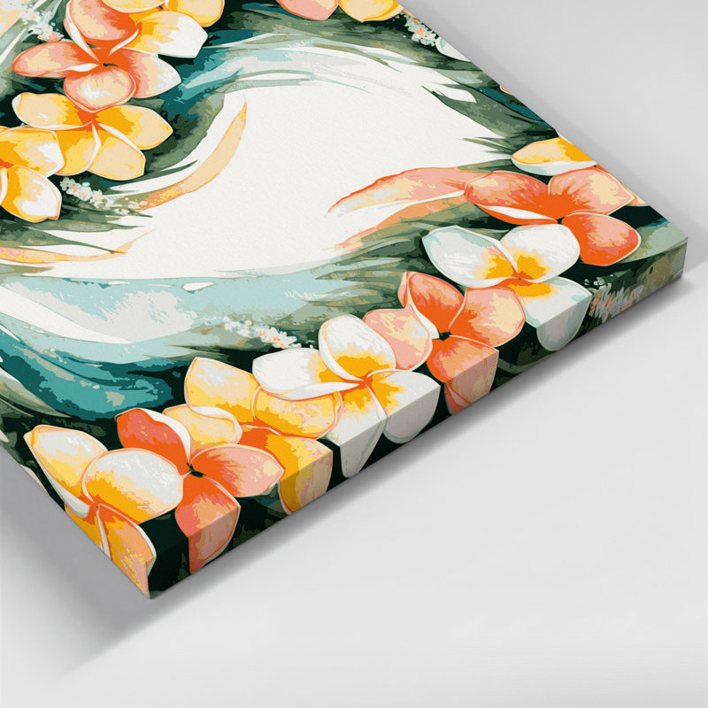 Toile hawaïenne plumeria beige sur toile, H 11 po x l 14 po
