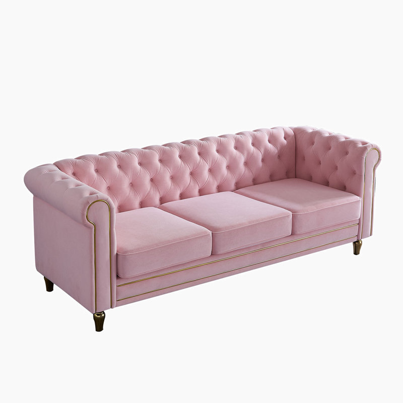 Canapé rembourré 84,65 po Glossie, Velours rose