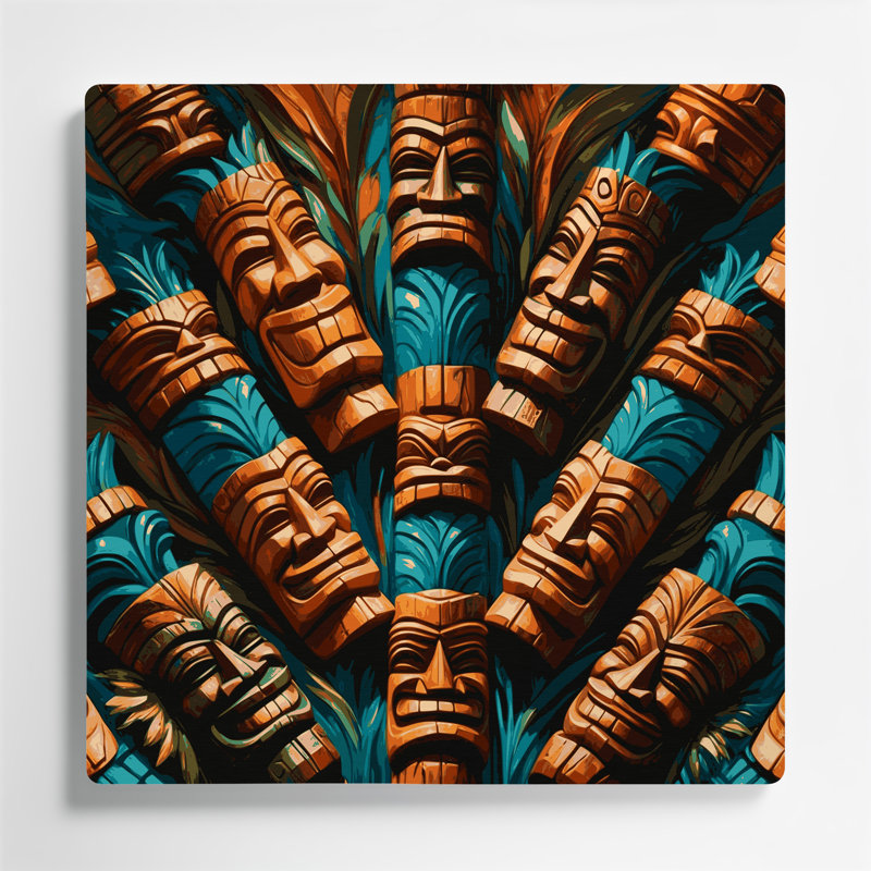 Tiki hawaïen, art mural brun en métal, H 32 po x l 32 po