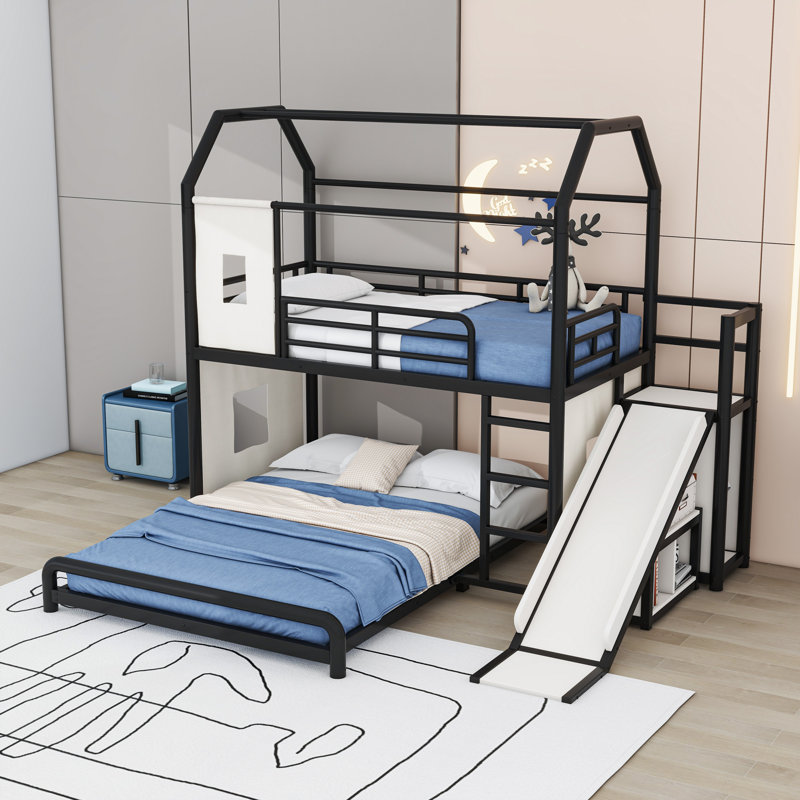 Kids Bunk Bed, Twin Over Full, Black