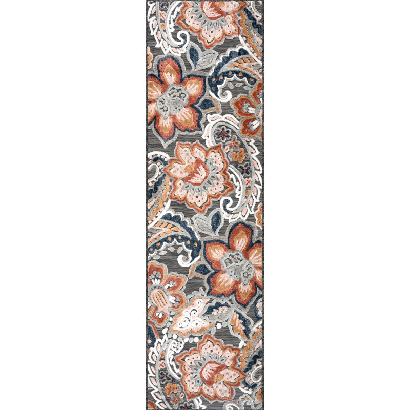 Tapis floral transitionnel Lilia, noir, Tapis de couloir : 2 pi 2 po x 7 pi 3 po