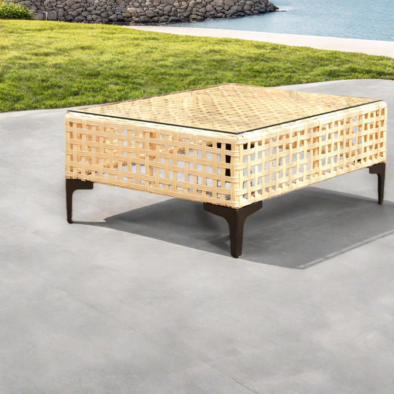 Compact Patio Tables, Aluminum Glass Top Modern Wicker For Balcony