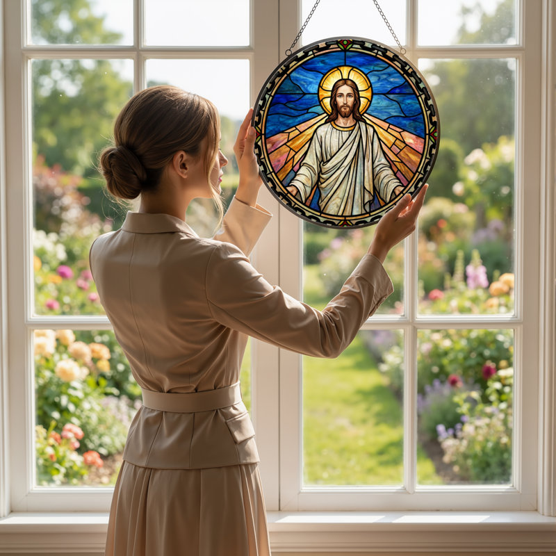 Panneau de vitrail 12 "H Jesus Christ, 12" H x 12" W