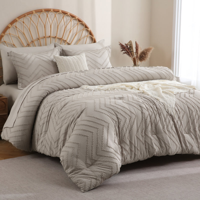 Ensemble d'édredon pour lit simple drap et feuilles avec avoine - 5 pièces Boho touffeté lit Shabby Chic, Beige