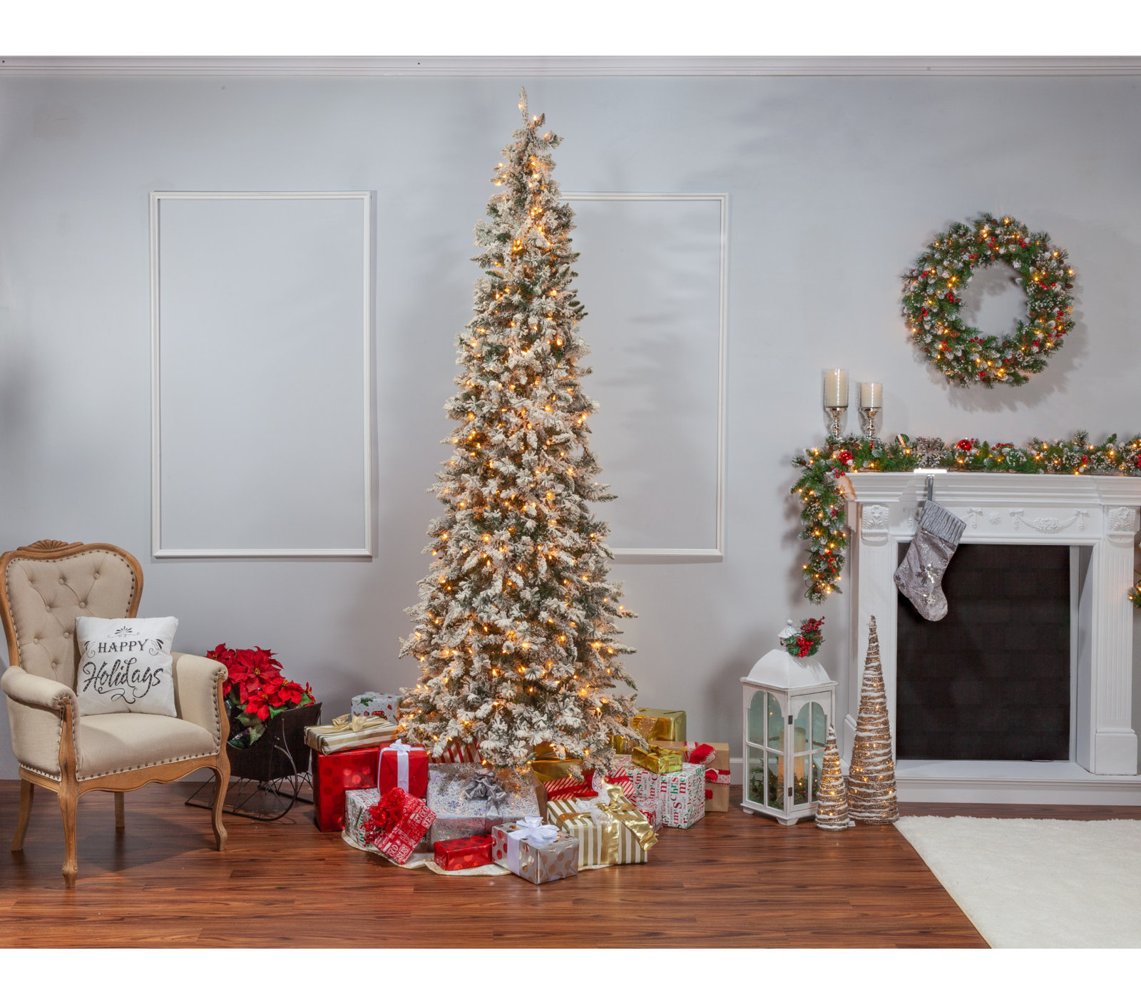 Pencil Frosted 9' Pre-Lit Pine Christmas Tree