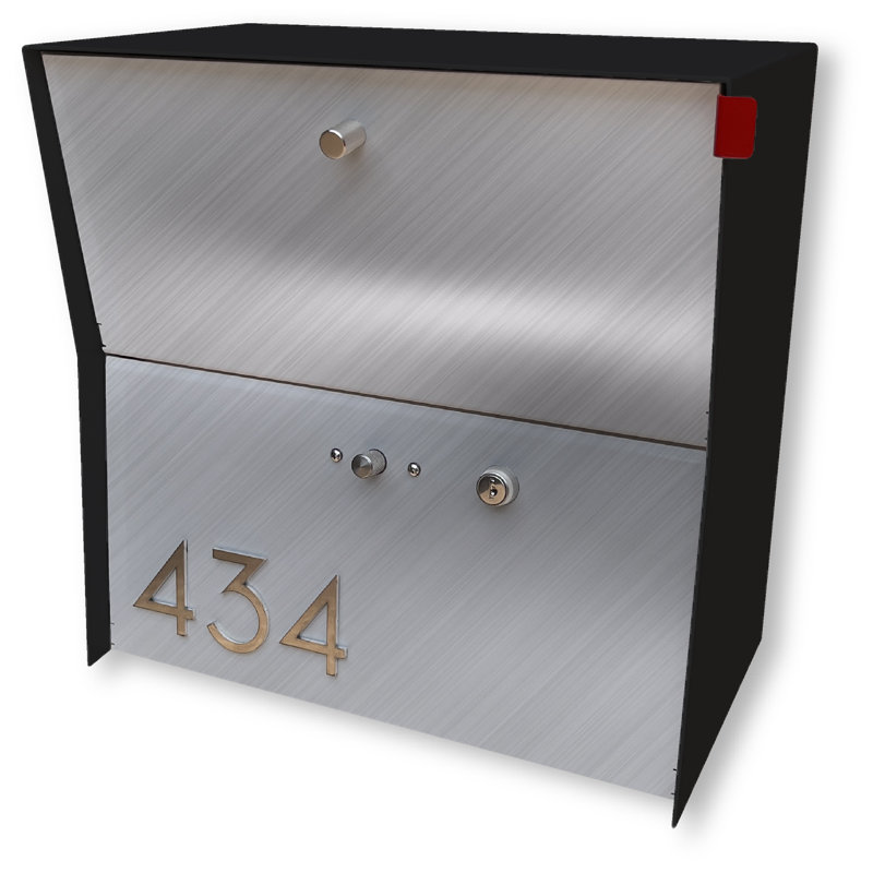 Locking Small Package WallMount Mailbox, Jet Black/Stainless Steel, Yes