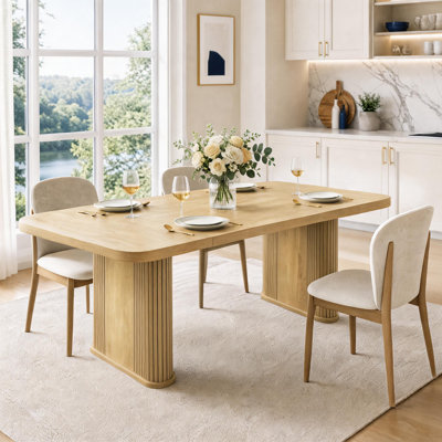 62" Large Rectangular Dining Table for 6-8 – Heavy-Duty Pedestal Base, Grille Design – Light Oak