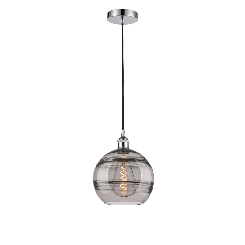 Luminaire suspendu 1 lumière Edison Bienes-616-G556, H 11,63 po x l 10 po x P 10 po, Gris fumée clair, Chrome poli