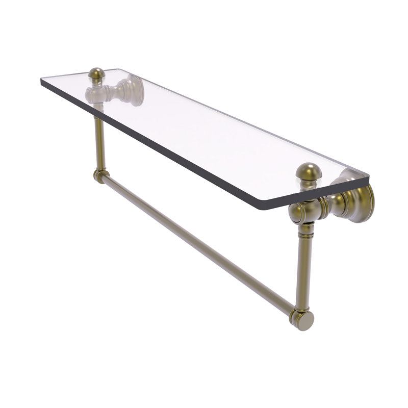 Freyja Glass Accent Shelf with Towel Bar, 5.54" H x 22" W x 7" D, Antique Brass