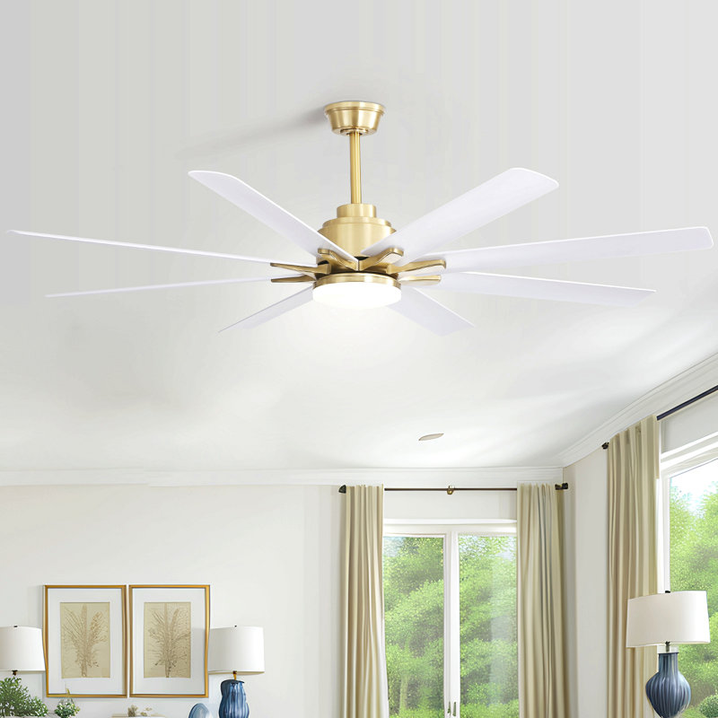 66 Inch Modern Ceiling Fan With Dimmable Led Light 8 Abs Blades Remote Control Reversible Dc Motor For Home Office, Gold