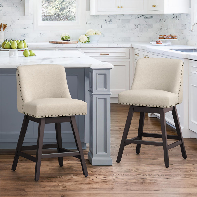 Amania Swivel 26" Stool, Linen, Dark Brown