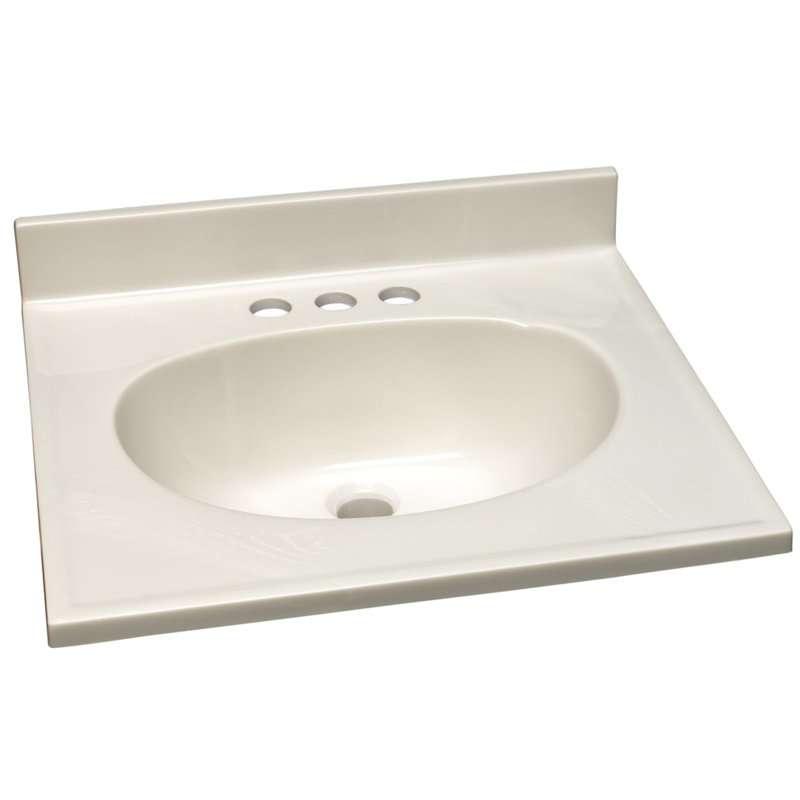Dessus de meuble-lavabo en marbre de culture avec dosseret, Blanc sur blanc, 4" Centres