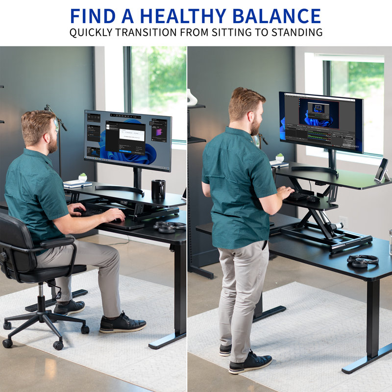 Black Electric 47" Adjustable Standing Desk Converter with Keyboard Tray