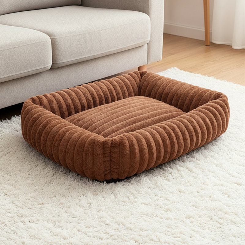 Faux Fur Pet Bed, Small (18cm H x 63cm W x 53cm D), Brown