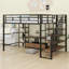 Lit mezzanine double avec escalier, structure de lit mezzanine en métal avec table de rangement basse et tablettes-2539920