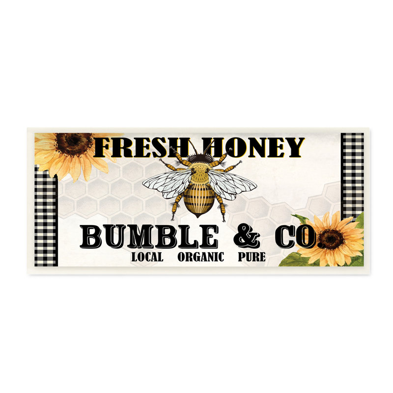 «Fresh Honey Bumble & Co.», publicité Tournesols - Abeille, Plaque murale, H 7 po x l 17 po x P 0,5 po