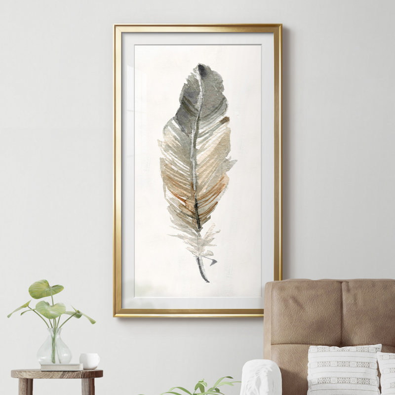 Neutre plume I - cadre photo, impression sur papier, H 26,5 po x l 14,5 po, Doré
