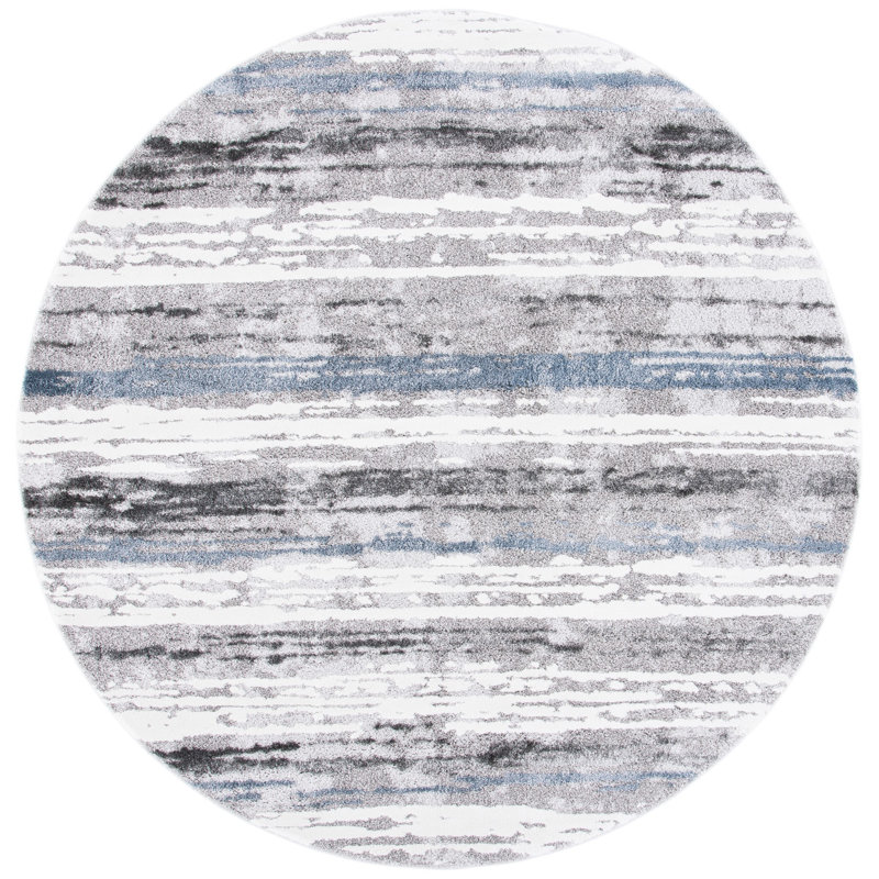 Southport Stripe Gray/Blue Area Rug, Round 6'7"
