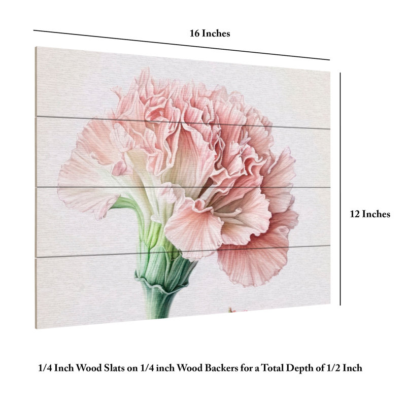 Incado Powder Pink Carnations Wood Slat Art, H 12 po x l 16 po