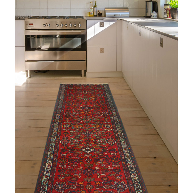 One-of-a-Kind 3'6" X 13'9" New Age Runner Wool Area Rug in Rust