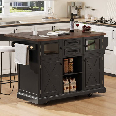 Îlot de cuisine avec abattant, prise de courant, 4 tablettes de porte