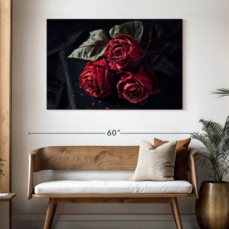 Hitzel roses rouges séchées, H 32 po x l 48 po