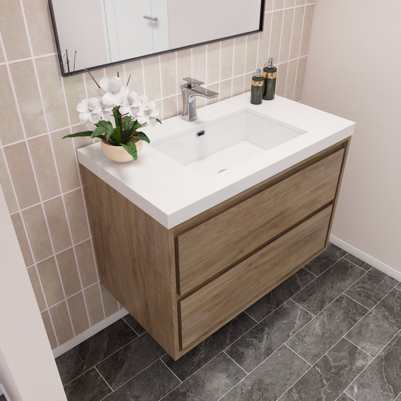 Wittig 36" Wall-Mounted Single Bathroom Vanity Set, White Oak